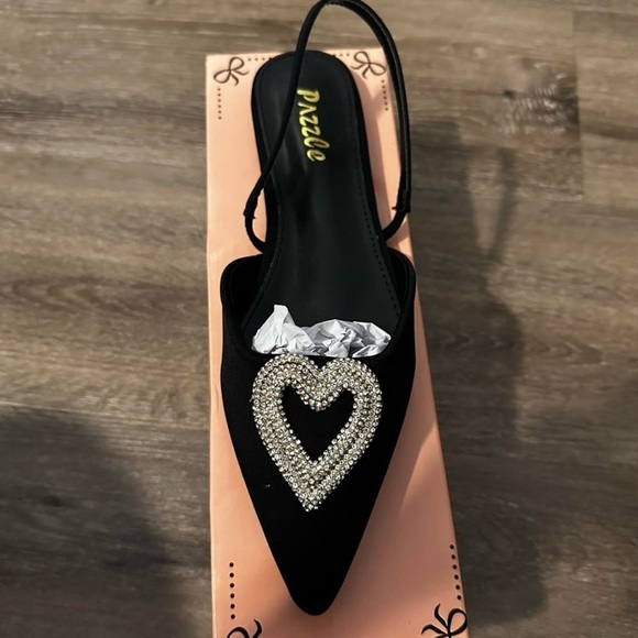 Pazzle Shoes - Elegant Black Flats with Sparkling Heart Detail